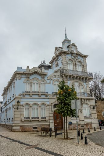 The old town and city center of Faro during the cloudy day