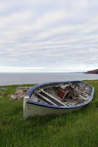 Old fishing boat with lobster traps.
