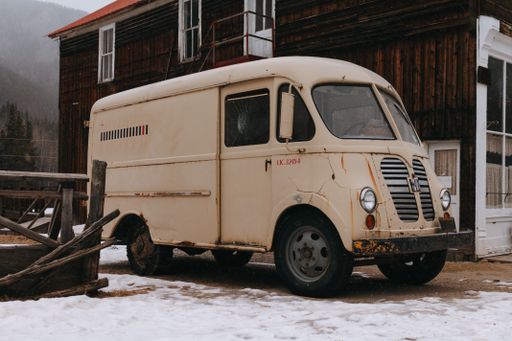 A photo of an antique truck in the snowy Rocky Mountains, St Elmo, Colorado