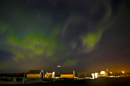 A horizontal shot of Northern lights on the Reykjanes Skaginn Peninsula in Iceland