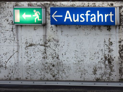 A closeup shot of an exit sign, translation
