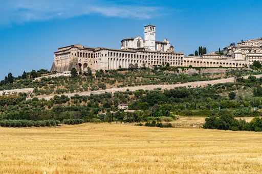 View of Assisi and the Basilica of Saint Francis of Assisi complex. Assisi is one of the most important places for Christian pilgrimage in Italy