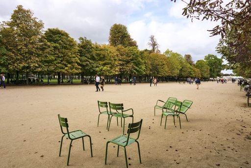The empty chairs in the park. Paris, France.