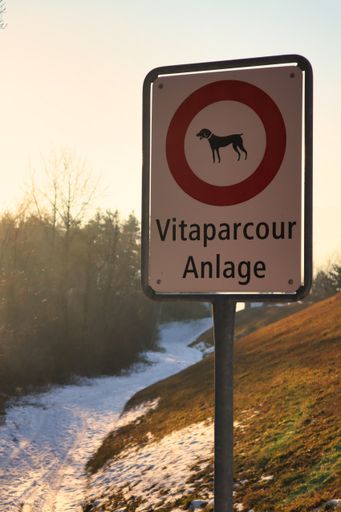Vitaparcour sign in the park, Switzerland