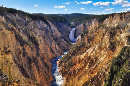 A beautiful scene of Grand Canyon, River, Waterfalls with blue sky on the background