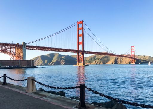 A waterfront view at Marine dr with the golden gate bridge in the background, san Francisco, CA, USA