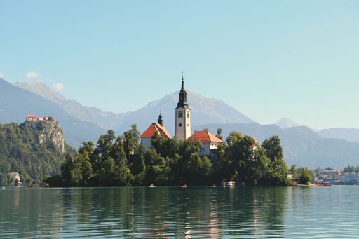 The lake Bled and the small Bled Island with its gothic building