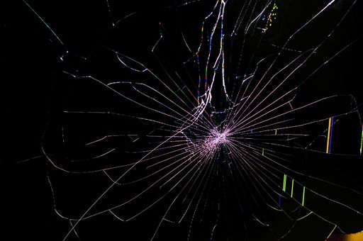 A view of a broken and non-working screen of an electronic device