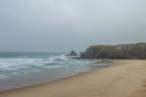 A beautiful shot of the seashore on a cloudy day, Odeceixe, Portugal