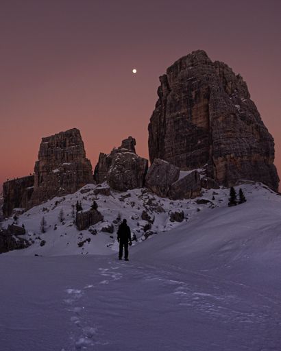 The beautiful scenery of the five Towers "Cinque Torri" by the Mountainpass Road "Passo Falzarego" at Sunset