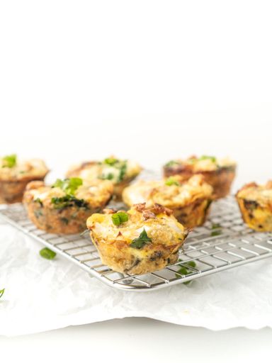 The mini pies made of eggs and green onions for breakfast
