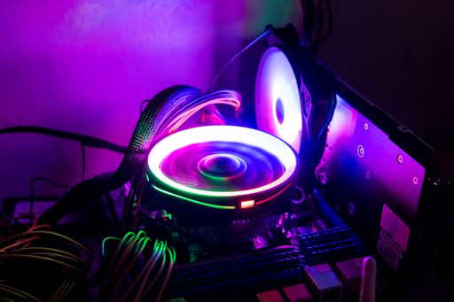 A closeup shot of brand new electronics in a warehouse with ultra colors