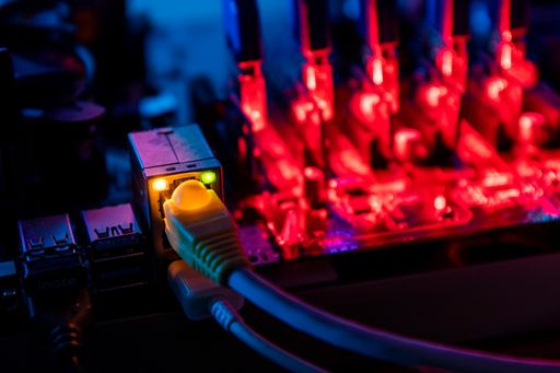 A closeup shot of brand new electronics in a warehouse with ultra colors