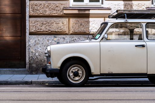 A vintage car called Trabant from the GDR parked in Munich