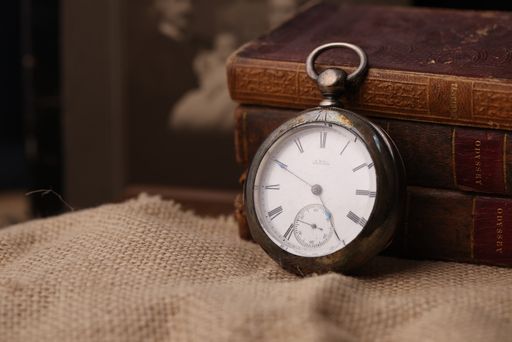 An old pocket watch and antique books
