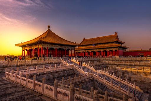The sunset at the Forbidden City in Beijing, China