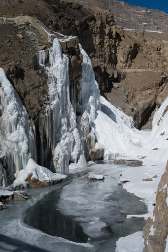 A vertical shot of Spiti Valley, Kaza in winter