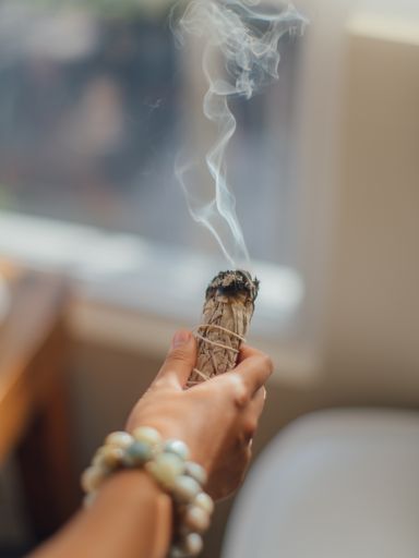 Buring of the sage stick in the morning and afternoon