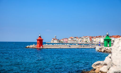 The Piran town in Slovenia on the body of the Mediterranean