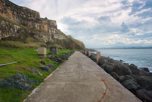 A photo of the back area of EL Morro, Puerto Rico, the Atlantic Ocean