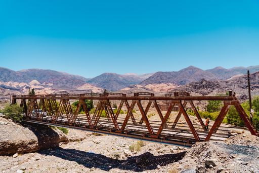 The close-up shot of the railway bridge