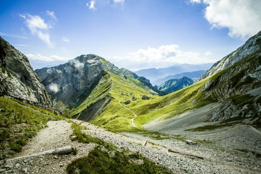 The hiking trail and clouds on Mount Pilatus, Alpnach, Switzerland, Europe