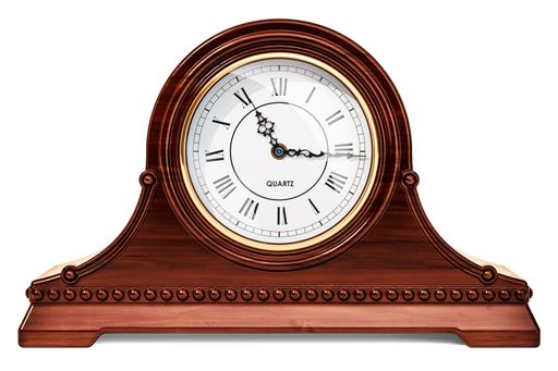 A Vintage chimes mantle clock, shelf clock. 3D rendering isolated on white background