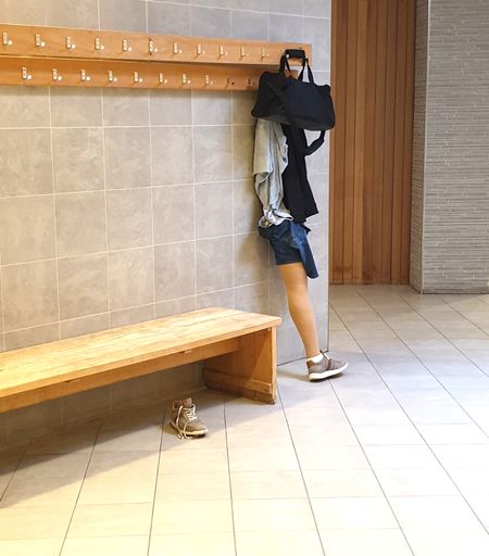 A shot of Prosthetic leg in the gym locker room