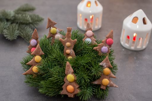 A closeup shot of german gingerbread Christmas cookie decorations on a table