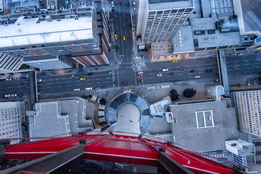 The view of the street from Calgary Tower. Calgary, Canada.