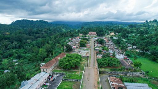 An aerial view of a city in Sao Tome e Principe, Prince Island, Africa