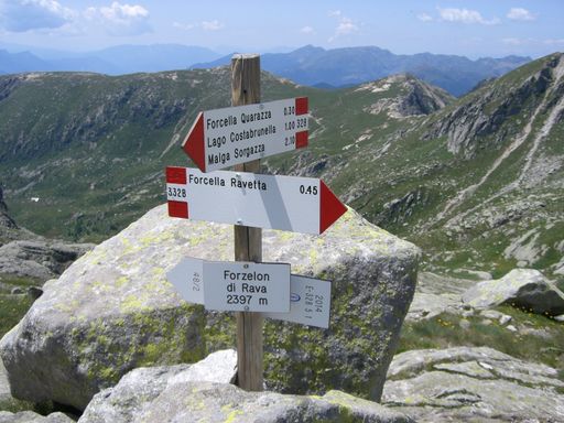 A mesmerizing view of mountains and signs in the foreground