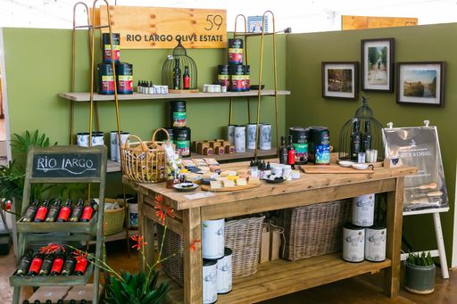 A closeup shot of items on display at exhibitor stands at the hand-made design fair