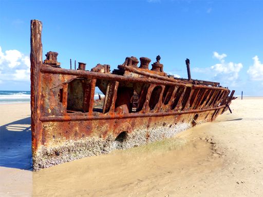 A beautiful shot of the Maheno Shipwreck in Fraser Island, Australia