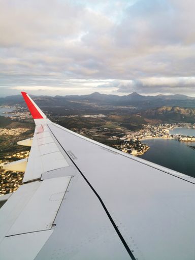 A vertical view of the beautiful Mallorca island taken from the plane, Spain