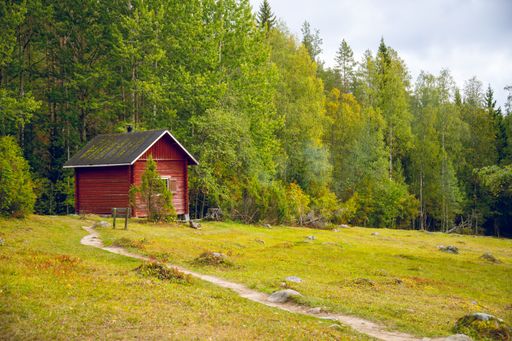 A beautiful shot of a tiny house in the middle of a field