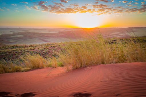 View at Sossuvlei surroundings and plateau from a sand dune in Namibia. Beauty in nature