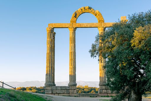 A closeup of Ruins of the ancient Roman city of Augustobriga in Caceres, Spain