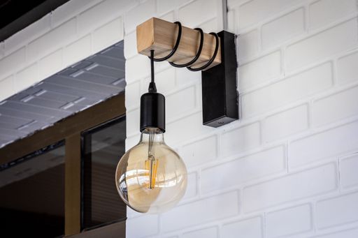 A close-up shot of hanging vintage light bulb