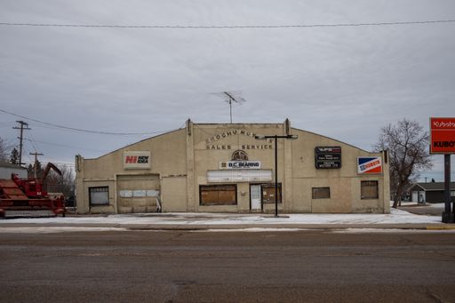 Trochu, Alberta - January 23, 2022: Small town storefronts in Trochu, Alberta