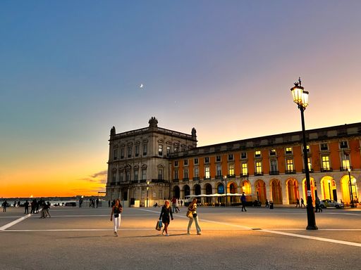 A beautiful shot of the Praca do Comercio Plaza during the sunset in Lisbon, Portugal