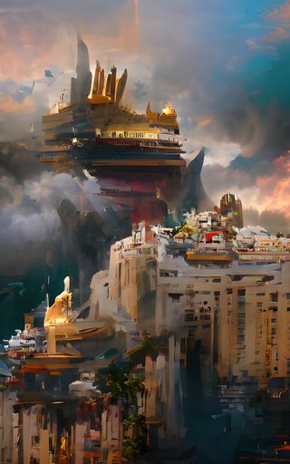An Abstract illustration of an art painting of cityscape with a mixture of dark colors