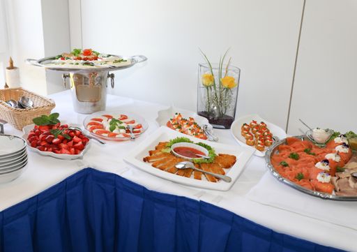 A shot of the breakfast buffet with various meals in the hotel