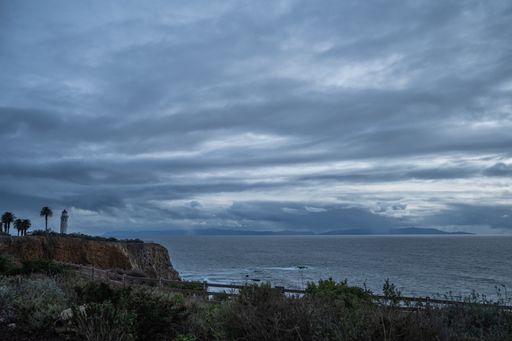 Winter storm off the coast and over Los Angeles, CA
