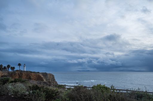 Winter storm off the coast and over Los Angeles, CA