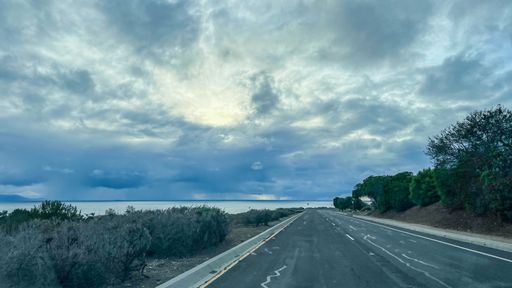 Winter storm off the coast and over Los Angeles, CA