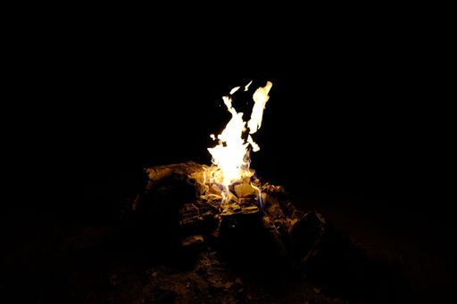 The burning fire at night in Monte Busca, Italy