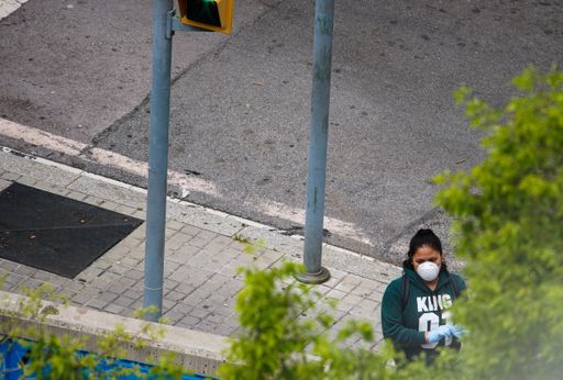 People on street during COVID-19 confinement in Barcelona,Spain. Coronavirus Social Distancing.