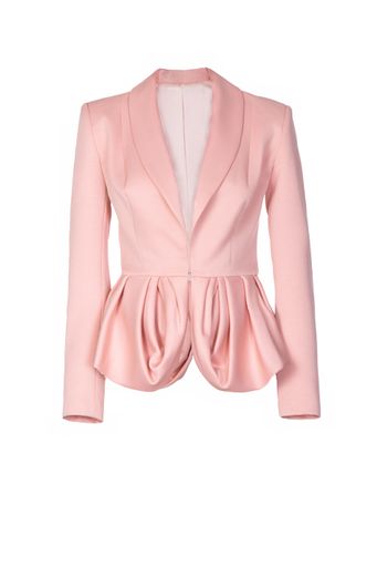 A vertical shot of the fashionable pink blazer isolated on the white background
