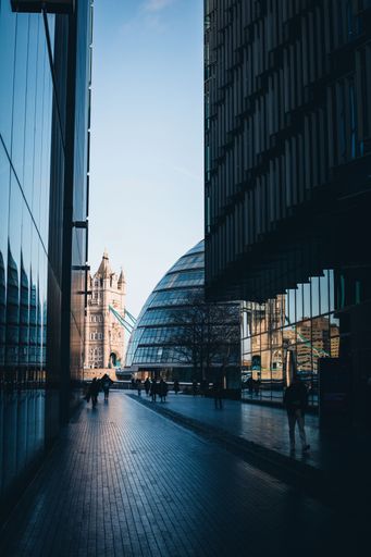 The Tower Bridge and the GLA Building - peeking from in between buildings